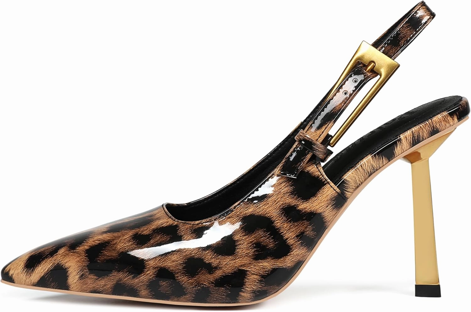 Women's Slingback Stiletto High Heels Square Toe with Metal Buckle Strap Slip On Pumps Backless Patent Leather Fashion Dress Shoes Wedding Party