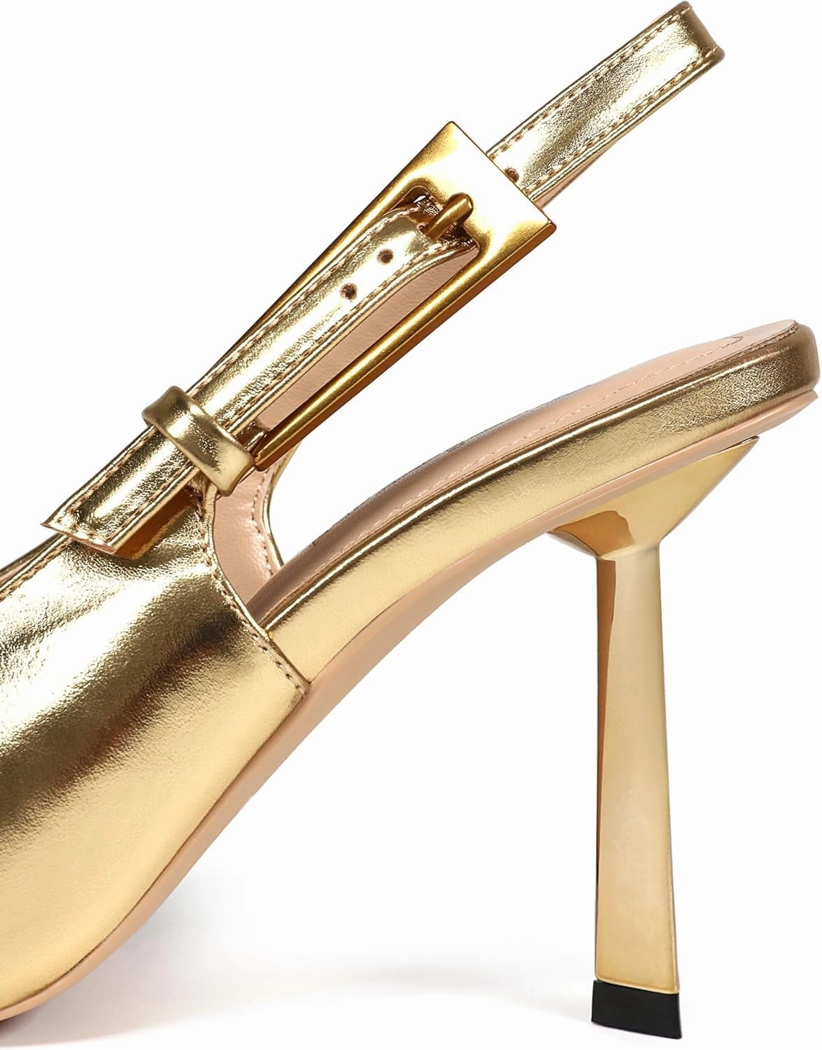 Women's Slingback Stiletto High Heels Square Toe with Metal Buckle Strap Slip On Pumps Backless Patent Leather Fashion Dress Shoes Wedding Party