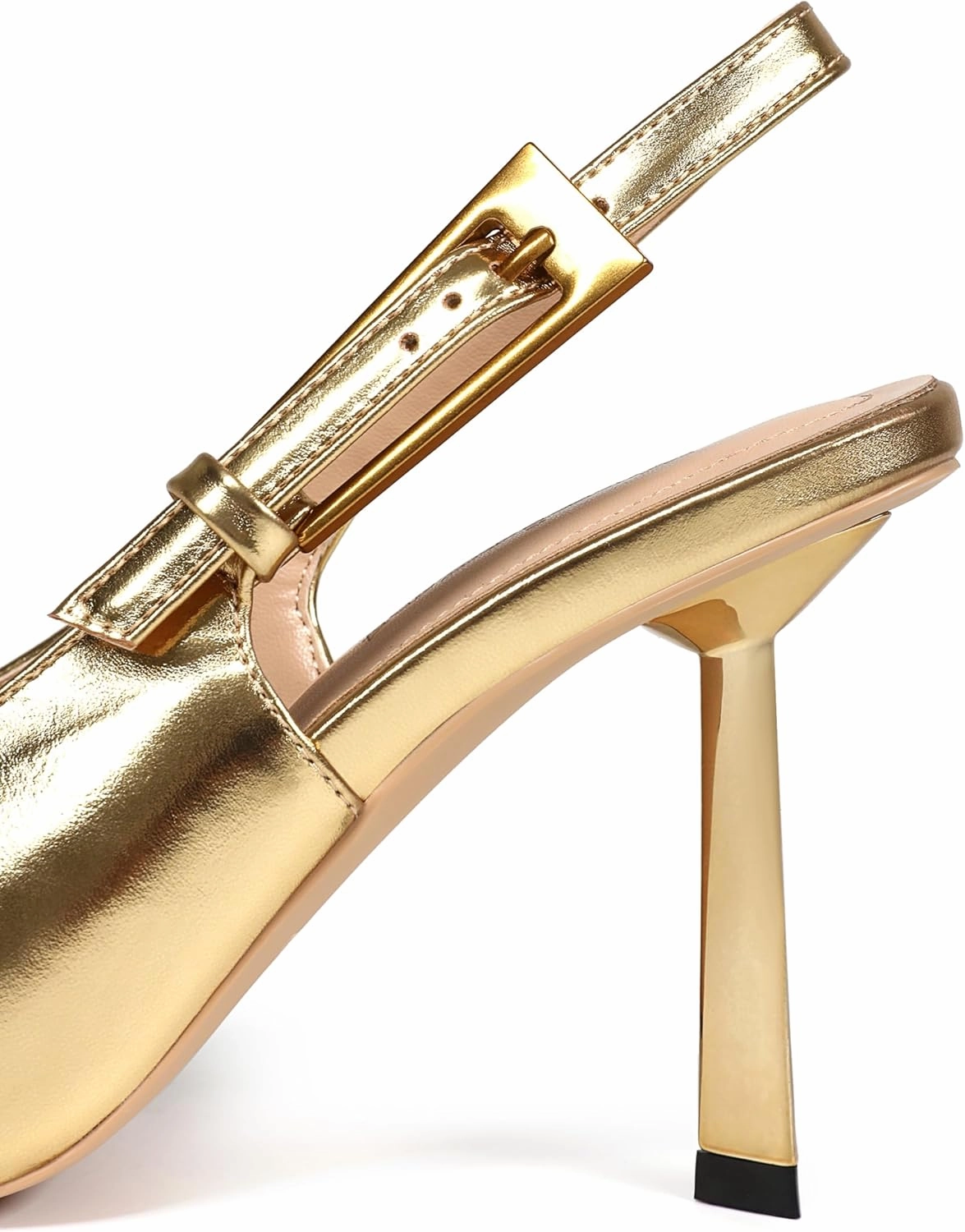 Women's Slingback Stiletto High Heels Square Toe with Metal Buckle Strap Slip On Pumps Backless Patent Leather Fashion Dress Shoes Wedding Party