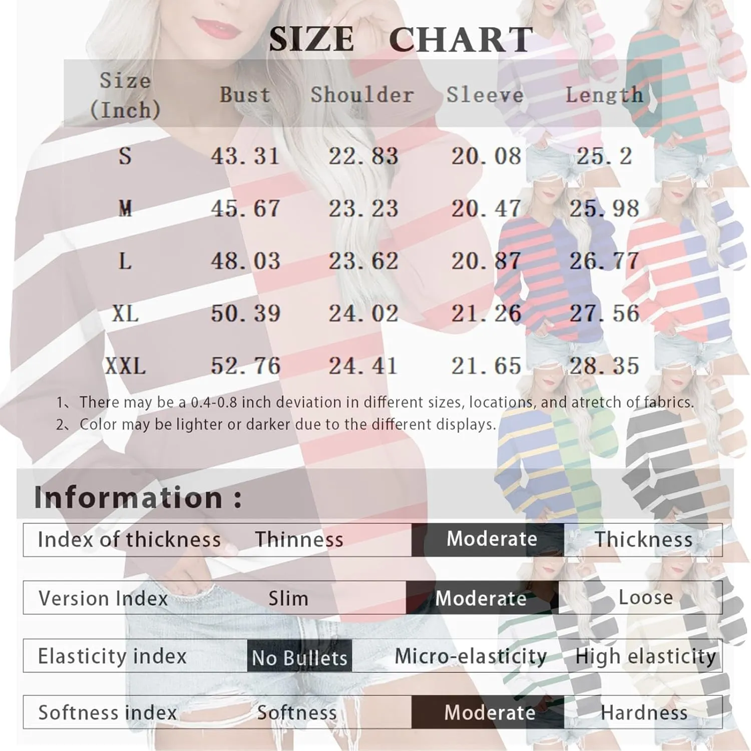 Womens Tops Trendy Striped V-Neck Sweatshirts Casual Long Sleeve Shirts Lightweight Pullover With Pockets