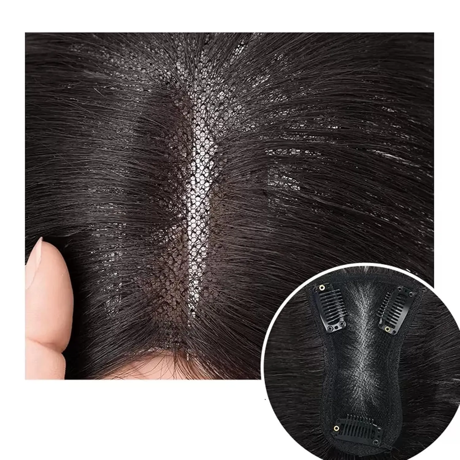 Women's Wig Wig Girls Head Patch White Hair Real Hair Thin Fluffy Increase Hair Volume Wig Piece Women's Wigs Hair Piece(09-(8-12) 25CM-black)