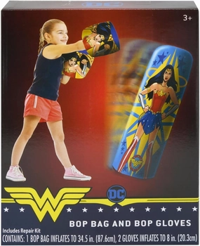 Wonder Woman Punching Bag with Gloves for Kids - Freestanding Inflatable Boxing Bag Indoor and Outdoor Kids Bop Bag Toy for Exercise and Play, Durable Heavy Duty Stress Relief Punch Bag - 34.5 Inches