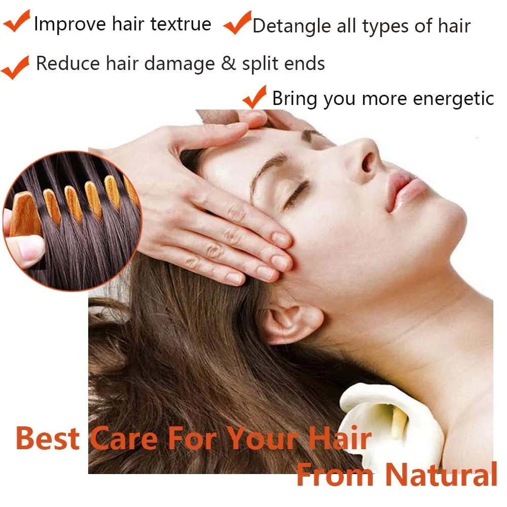 Wooden Comb, Natural Handmade Comb, Fine Teeth Sandalwood Comb for Wavy,Thick,Thin,hair, Straight hair, No Static No Snag Reduce Tangle Combs for Men Women Kids,Wooden Hair Comb with Handle