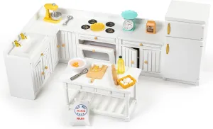 Wooden Dollhouse Furniture 1 12 Scale, Doll House Furniture Toys for Dollhouse Kitchen Incl Cabinets Kitchen Island Refrigerator Stand Nixer, Miniture House Furniture and Accessories