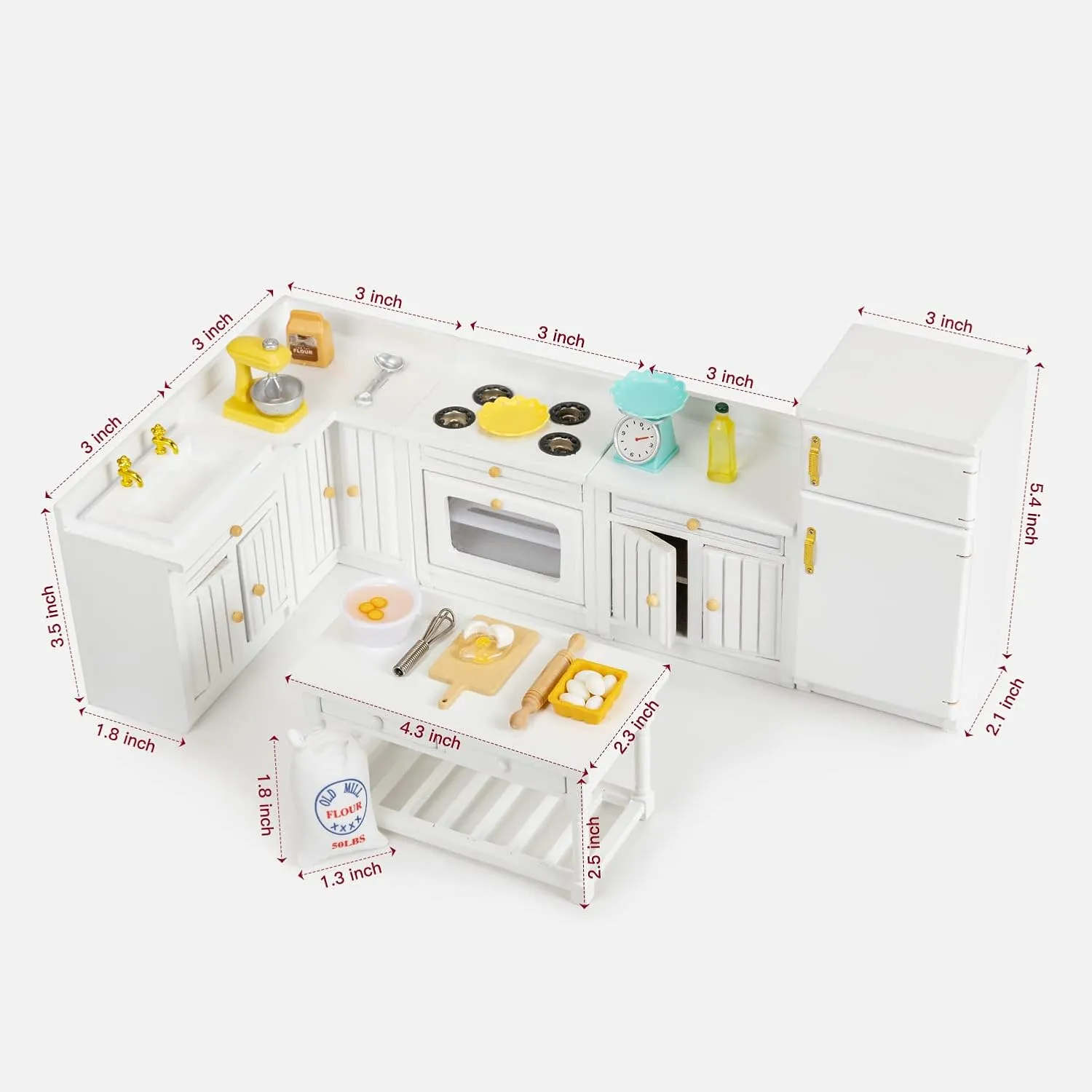 Wooden Dollhouse Furniture 1 12 Scale, Doll House Furniture Toys for Dollhouse Kitchen Incl Cabinets Kitchen Island Refrigerator Stand Nixer, Miniture House Furniture and Accessories