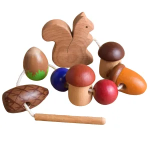 Wooden Lacing Toy Squirrel, Montessori Baby Materials Educational Learning for Toddlers, Children Early Development, Handmade Unique First Birthday Gift for Girls and Boys
