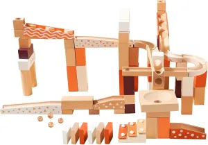 Wooden Marble Run Blocks for Kids 4-8, 80 Pieces Wood Building Blocks Toys and Construction Play Set, Neutral Colored Marble Track Maze Game STEM Learning Toys Gifts for Boys Girls (80pc Set)