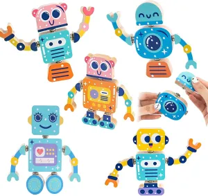 Wooden Snap-Together Building Toys, STEM Building Blocks, 28 PCS Robot Blocks Take Apart Toy Playset for Kids, Fine Motor Skill Montessori Educational Learning Toys Gift for 3 4 5 6 Years Kids (Robot)