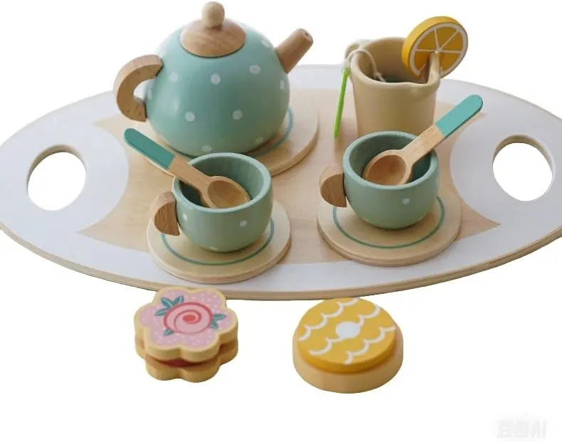 Wooden Tea Party Set for Girls Toys Pretend Play for Toddlers 3  Years Old Girls and Boys Play Kitchen Accessories Wooden Princess Tea Time Party Food Toys