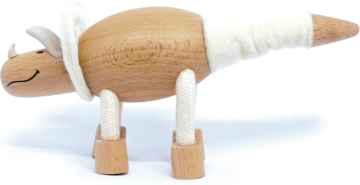 Wooden Torosaurus Dinosaur Toy for Toddlers, Fun and Posable for Early Learning, Smooth Natural Wood, Boys and Girls