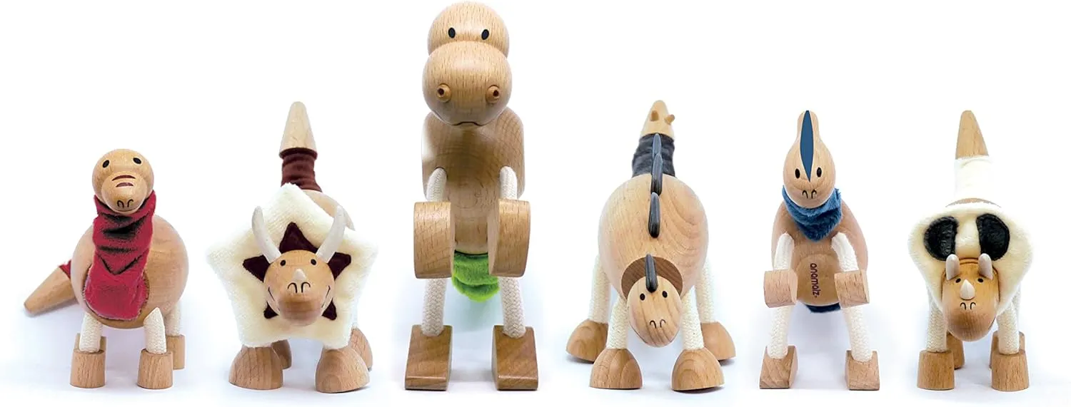 Wooden Torosaurus Dinosaur Toy for Toddlers, Fun and Posable for Early Learning, Smooth Natural Wood, Boys and Girls