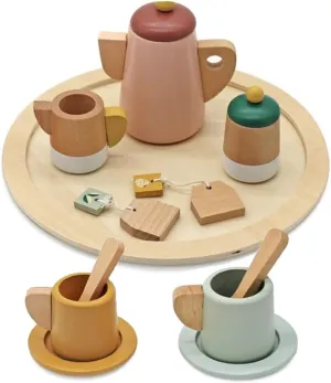 Wooden Toy Tea Set for Little Girls,Toddler Tea Set Play Kitchen Accessories for Children, Premium Solid Wood Pretend Play Food Playset for Kids Tea Party