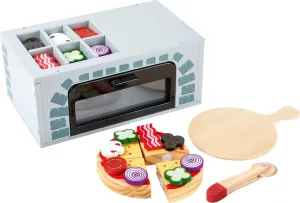 wooden toys - Pizza Oven Playset 25 Pieces - Includes Pizza Slices, Pan, Cutter, Play Food: Tomatoes, Onions, Mushrooms, Bacon, Olives - Encourages Imaginative Play in Boys & Girls Ages 3 