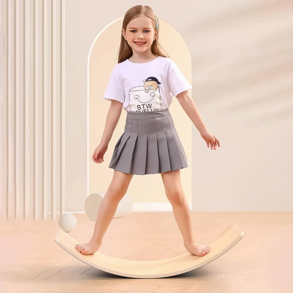 Wooden Balance Board Kids, [Natural Wood] Wobble Board for Toddlers Kids Children, 35" Rocker Board for Open Ended Montessori Learning Toy, Birthday Gifts for 3 4 5 6 7 8 Year Old Boys Girls (burlywood-L)