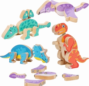 Wooden Dinosaur Blocks, Snap Together Take Apart Dinosaur Building Toys Set, Fine Motor Skill Montessori Educational Learning Toys Gift for 3 4 5 6 Years Kids