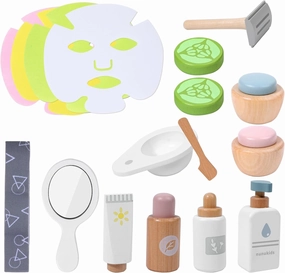 Wooden Makeup Kit for Girls, 18 Pcs Pretend Beauty Makeup Set Skin Care Learning Toys Toddler Makeup Face Mask Toy Gift for 3 4 5  Year Old Girls