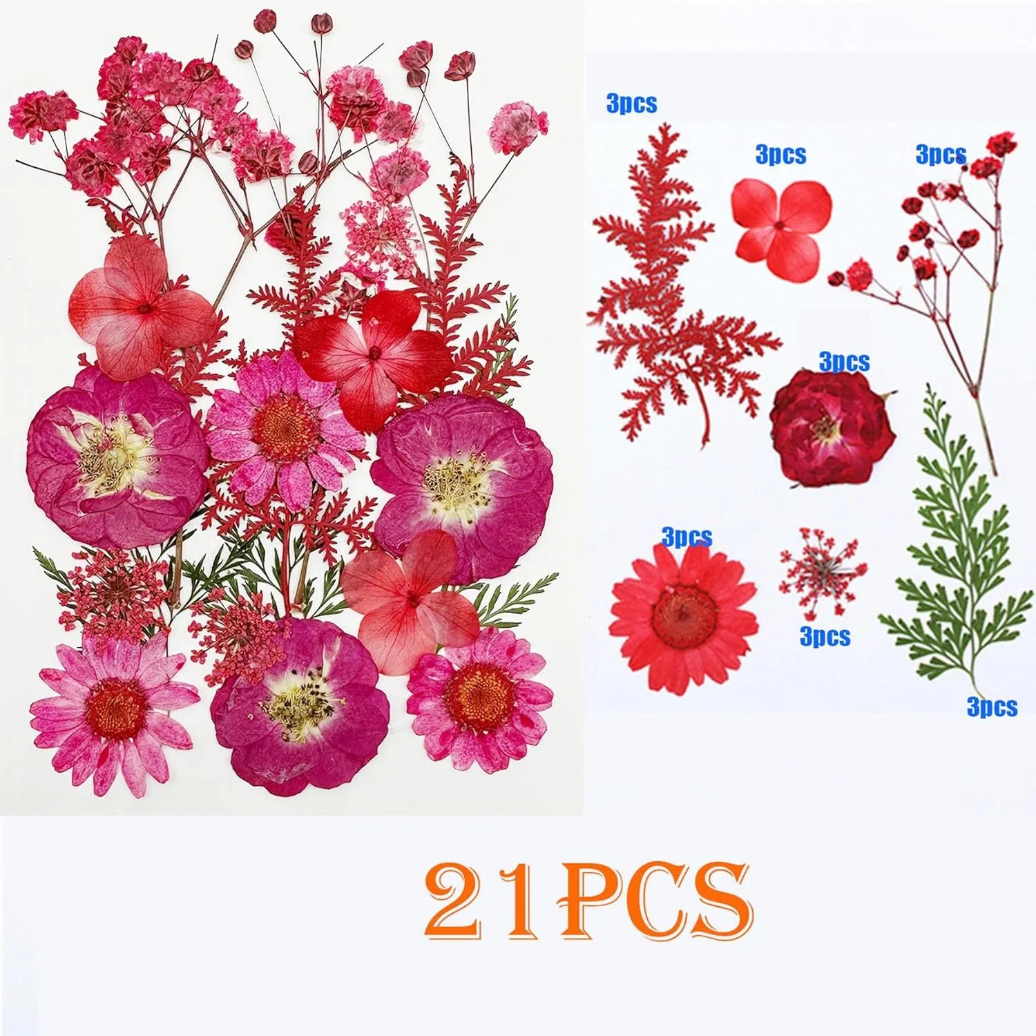 Woohome Natural Dried Pressed Flowers Leaves, Gold Leaf Flakes, Multiple Pressed Dry Flowers with Sequins Gold Leaf Flakes for DIY Candle Resin Jewelry Nail Crafts Art Floral Decoration