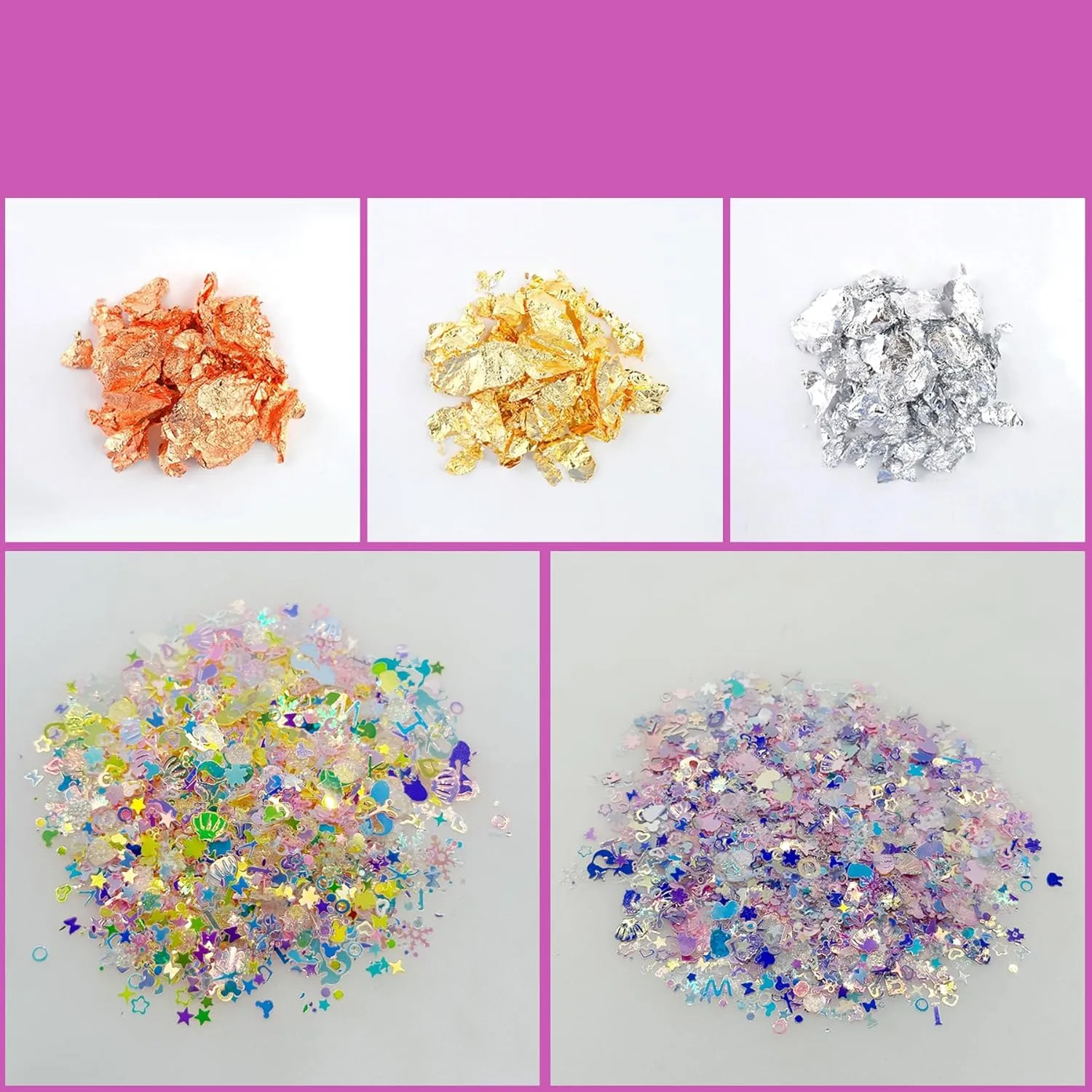 Woohome Natural Dried Pressed Flowers Leaves, Gold Leaf Flakes, Multiple Pressed Dry Flowers with Sequins Gold Leaf Flakes for DIY Candle Resin Jewelry Nail Crafts Art Floral Decoration