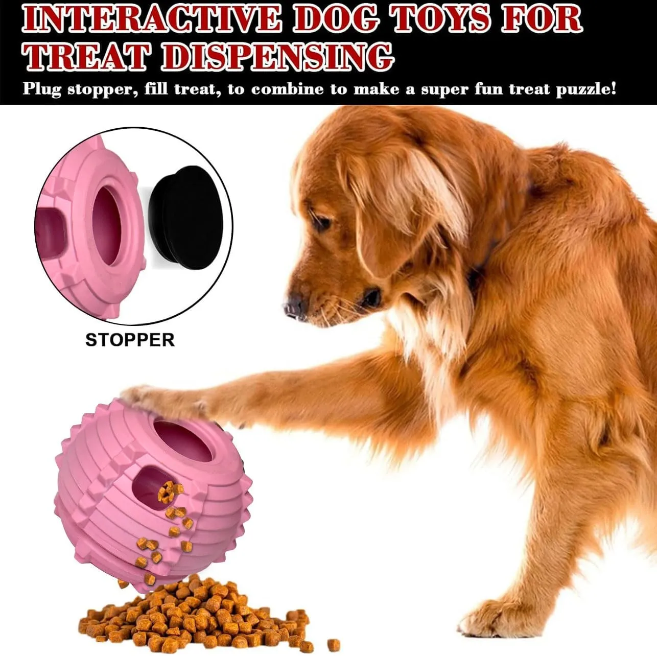 XHX Dog Toy, Durable Large Dog Toys, Fillable Rubber Dog Toys, Interactive Dog Puzzle Play Toy with Stopper (Pink, Small)