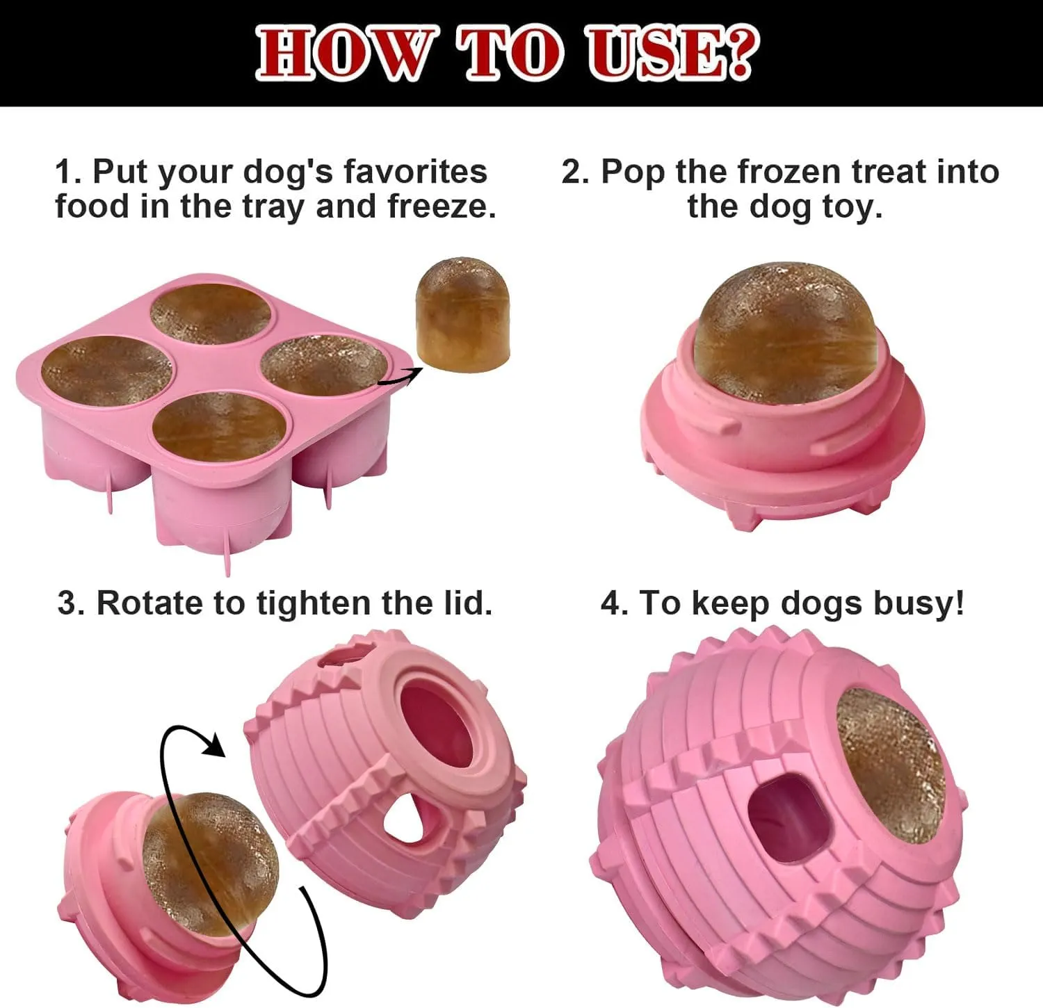 XHX Dog Toy, Durable Large Dog Toys, Interactive Dog Puzzle Play Toy, Freezable Fillable Rubber Dog Toys, with Stopper Silicone Treat Tray (Pink, Small)