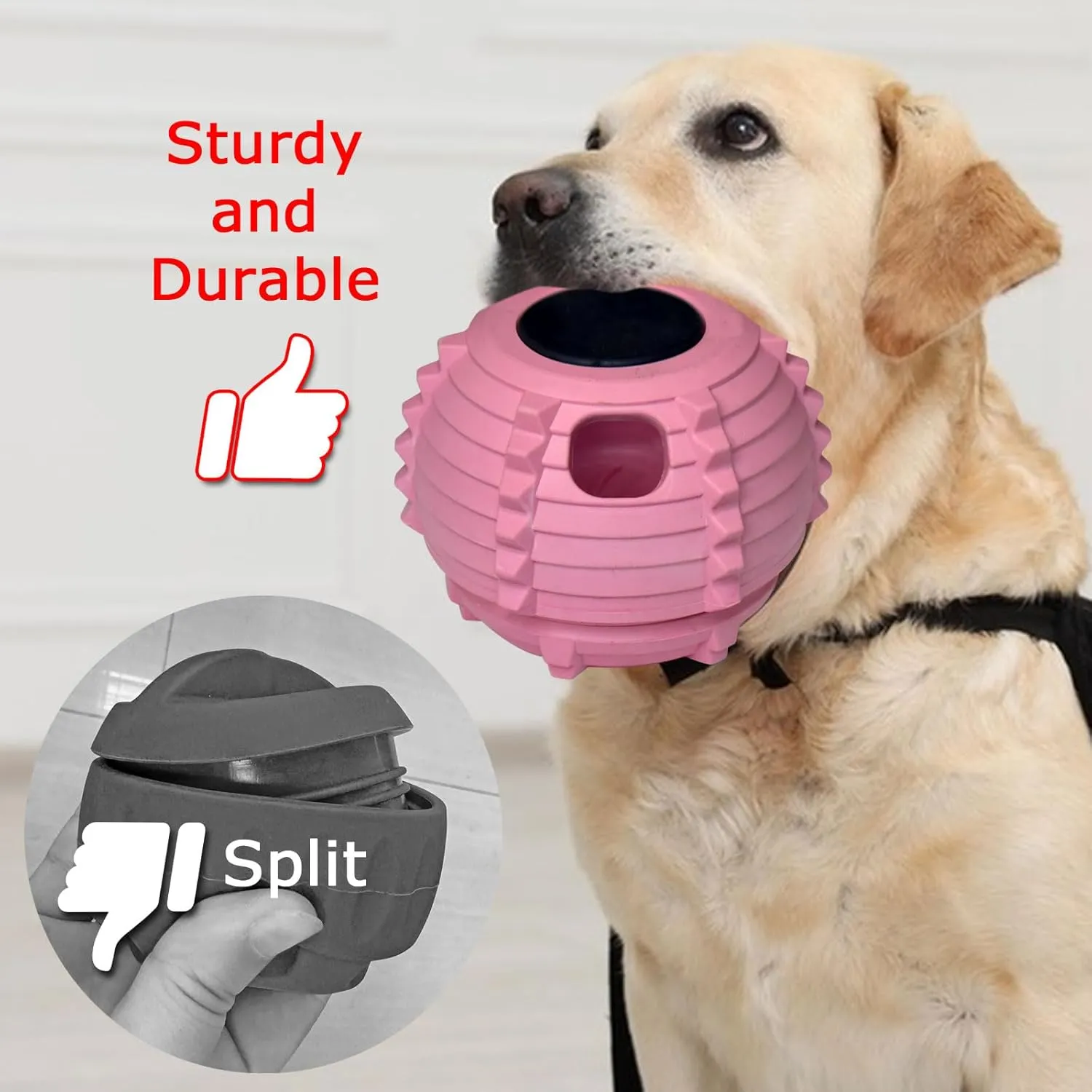 XHX Dog Toy, Durable Large Dog Toys, Interactive Dog Puzzle Play Toy, Freezable Fillable Rubber Dog Toys, with Stopper Silicone Treat Tray (Pink, Small)