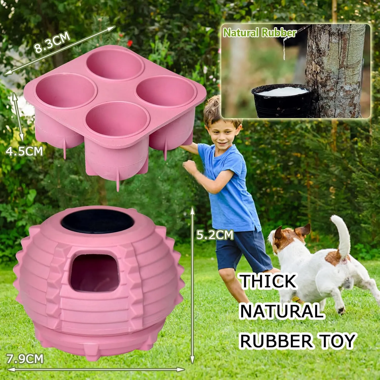 XHX Dog Toy, Durable Large Dog Toys, Interactive Dog Puzzle Play Toy, Freezable Fillable Rubber Dog Toys, with Stopper Silicone Treat Tray (Pink, Small)