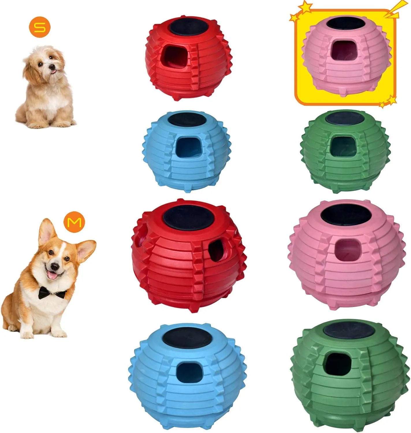 XHX Dog Toy, Durable Large Dog Toys, Interactive Dog Puzzle Play Toy, Freezable Fillable Rubber Dog Toys, with Stopper Silicone Treat Tray (Pink, Small)