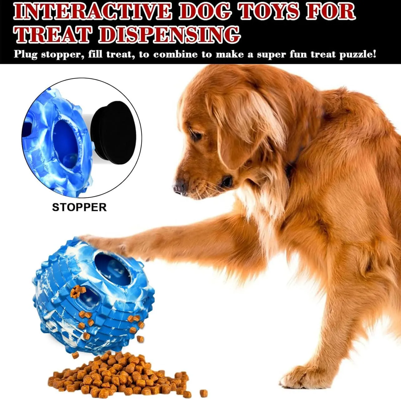 XHX Dog Toy, Durable Small Dog Toys, Freezable Fillable Rubber Dog Toys, Interactive Dog Puzzle Play Toy, Stopper Silicone Treat Tray (Small, Blue and White)