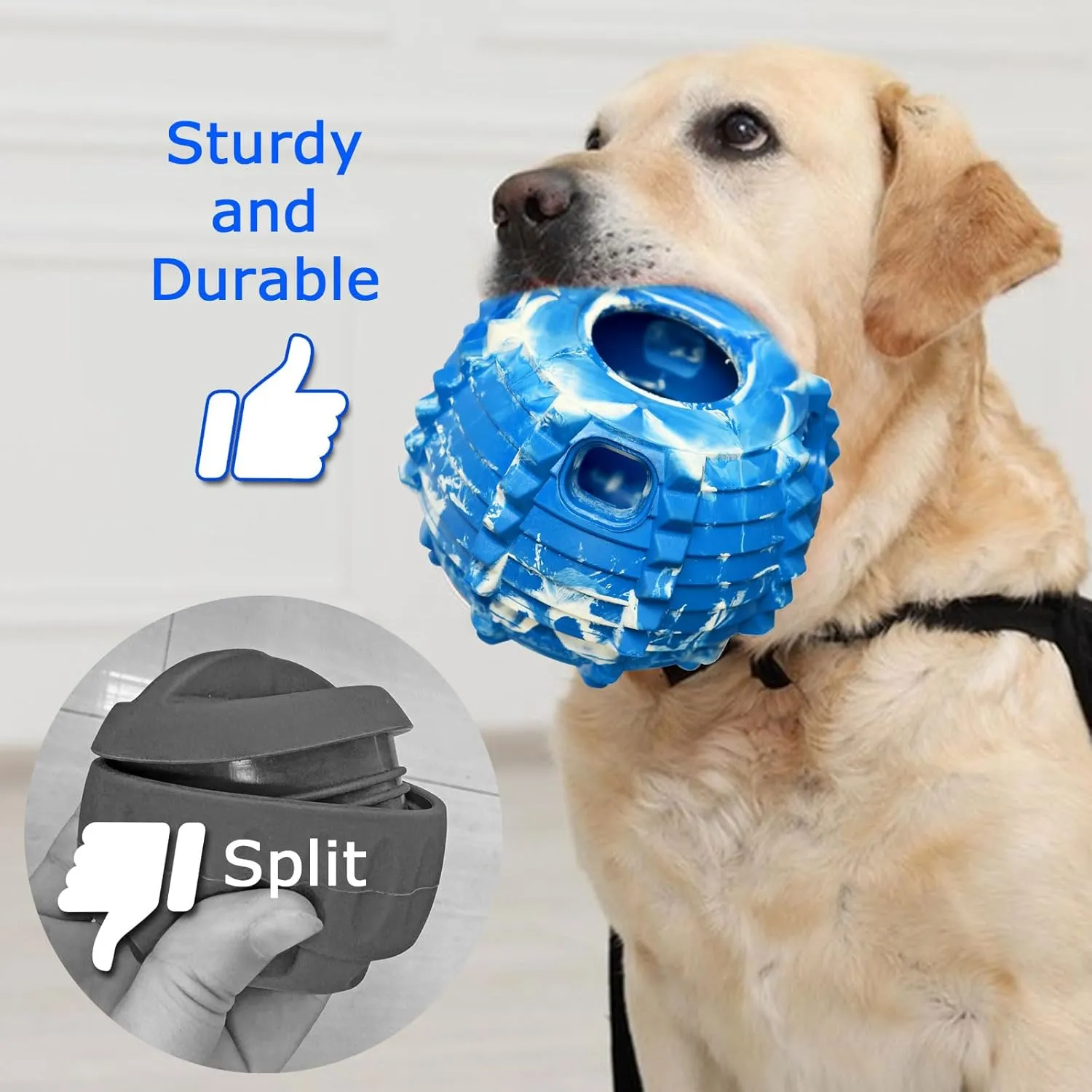 XHX Dog Toy, Durable Small Dog Toys, Freezable Fillable Rubber Dog Toys, Interactive Dog Puzzle Play Toy, Stopper Silicone Treat Tray (Small, Blue and White)