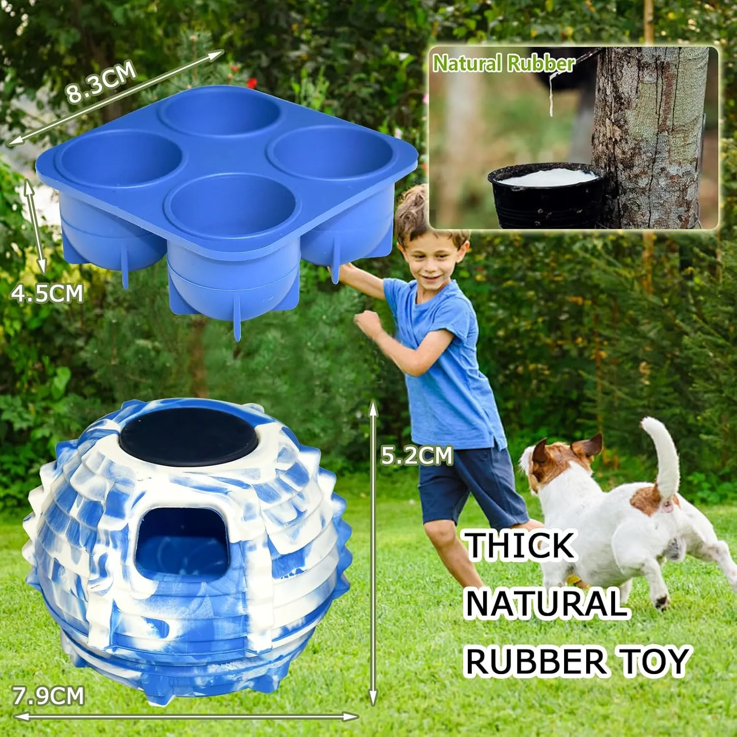 XHX Dog Toy, Durable Small Dog Toys, Freezable Fillable Rubber Dog Toys, Interactive Dog Puzzle Play Toy, Stopper Silicone Treat Tray (Small, Blue and White)