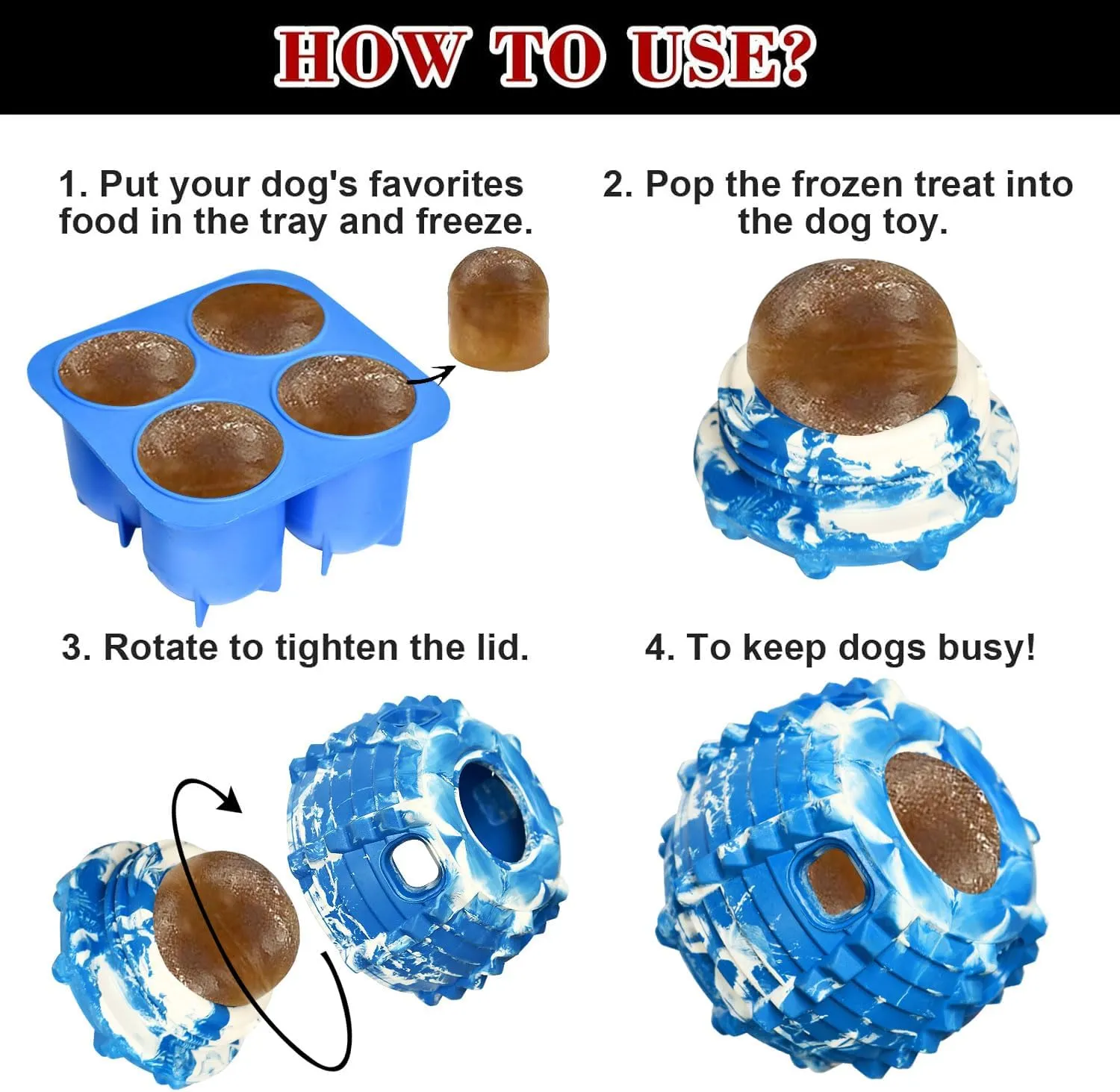 XHX Dog Toy, Durable Small Dog Toys, Freezable Fillable Rubber Dog Toys, Interactive Dog Puzzle Play Toy, Stopper Silicone Treat Tray (Small, Blue and White)