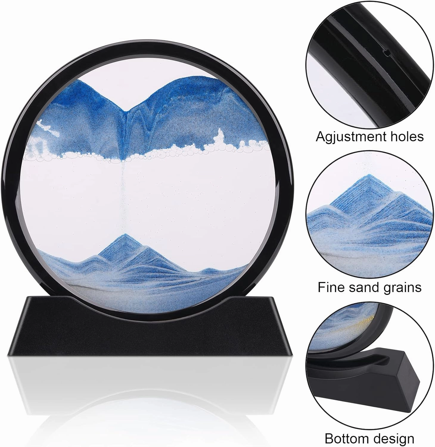 XINBAOHONG Moving Sand Art Picture,Liquid Motion 3D Deep Sea Sandscape in Motion Display Flowing Sand Frame Relaxing Desktop Home Office Work Decor（10 inch） (Blue)