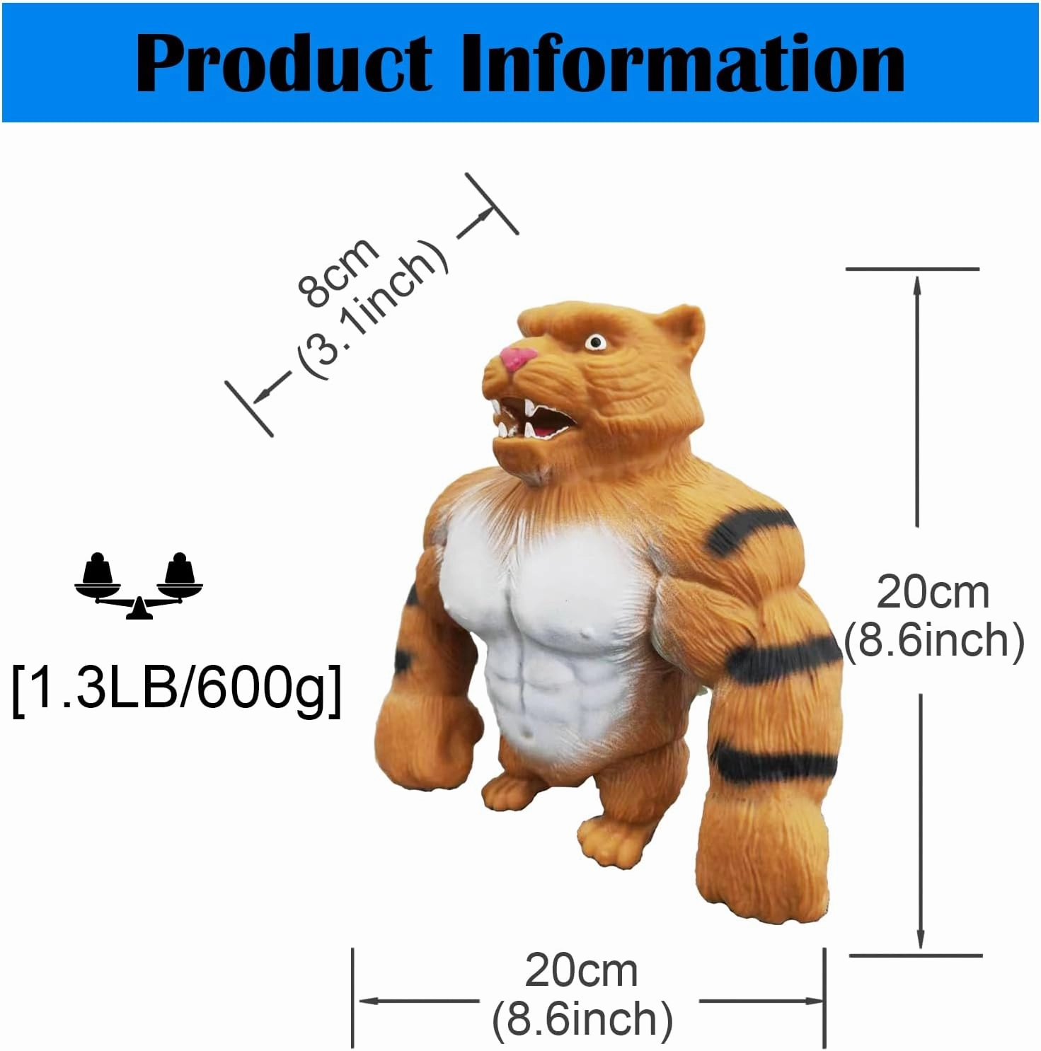 YANZHE Fun Tiger Toys, Squeeze Big Tiger Toys, Stretchy and Soft Tiger Toys, Animal Figure Toys for Kids and Adults, Sensory Stress Relief Toys for Kids and Adults.（Large Heavy Duty 4.4 LB）