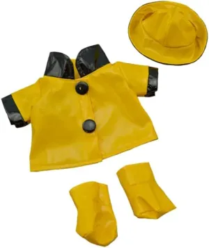 Yellow Raincoat Set with Hat and Boots Fits 6-10 Inch Stuffed Animals Waterproof Slicker Outfit for Plush Toys Teddy Bears, Dolls, and Bunnies Mini Rain Gear for Kids Pretend Play