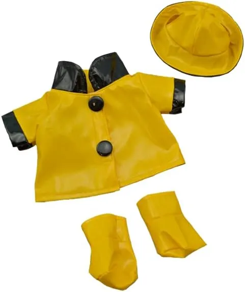 Yellow Raincoat Set with Hat and Boots Fits 6-10 Inch Stuffed Animals Waterproof Slicker Outfit for Plush Toys Teddy Bears, Dolls, and Bunnies Mini Rain Gear for Kids Pretend Play
