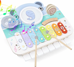 YGJT Baby Piano Xylophone for Toddlers 1-3, 6-in-1 Wooden Kids Musical Instruments, Music Toys with Drum Keyboard Sheet Music, Preschool Educational Birthday Gitfs for 1 2 3 Years Old Boys Girls