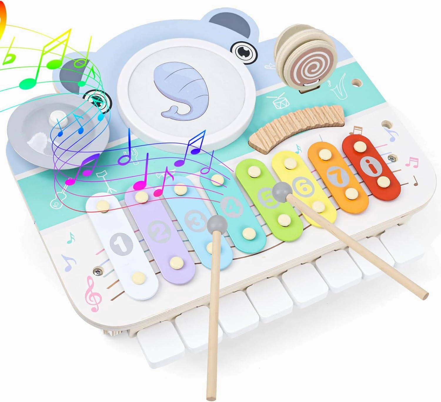 YGJT Baby Piano Xylophone for Toddlers 1-3, 6-in-1 Wooden Kids Musical Instruments, Music Toys with Drum Keyboard Sheet Music, Preschool Educational Birthday Gitfs for 1 2 3 Years Old Boys Girls