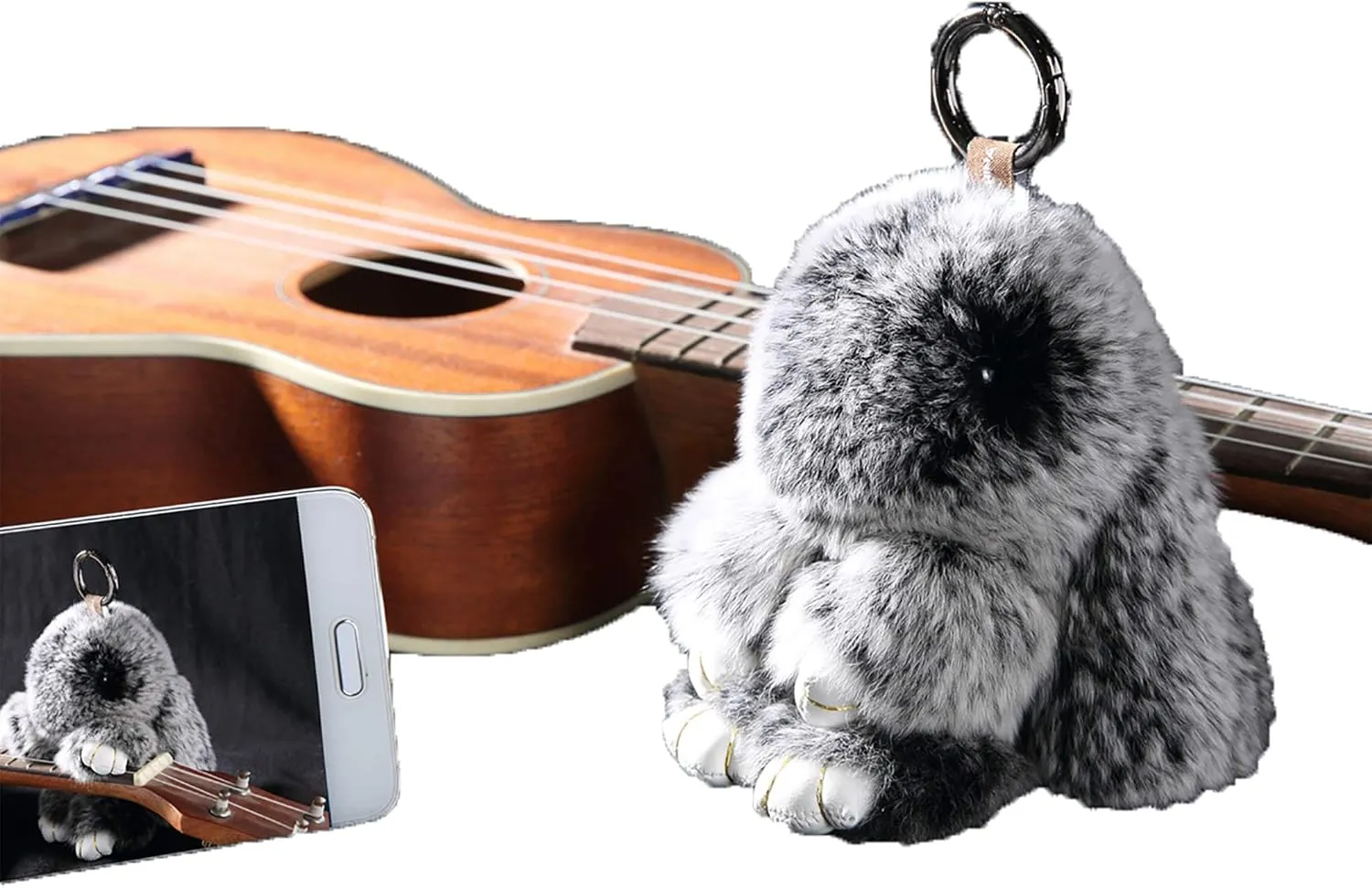 YISEVEN Bunny Stuffed Animal Plush Toy Rabbit Fur Keychain Fluffy Soft Cute Fuzzy Accessories Furry Ball Key Chain Gift for Women Teens Girls Kids Backpack Purse - Black