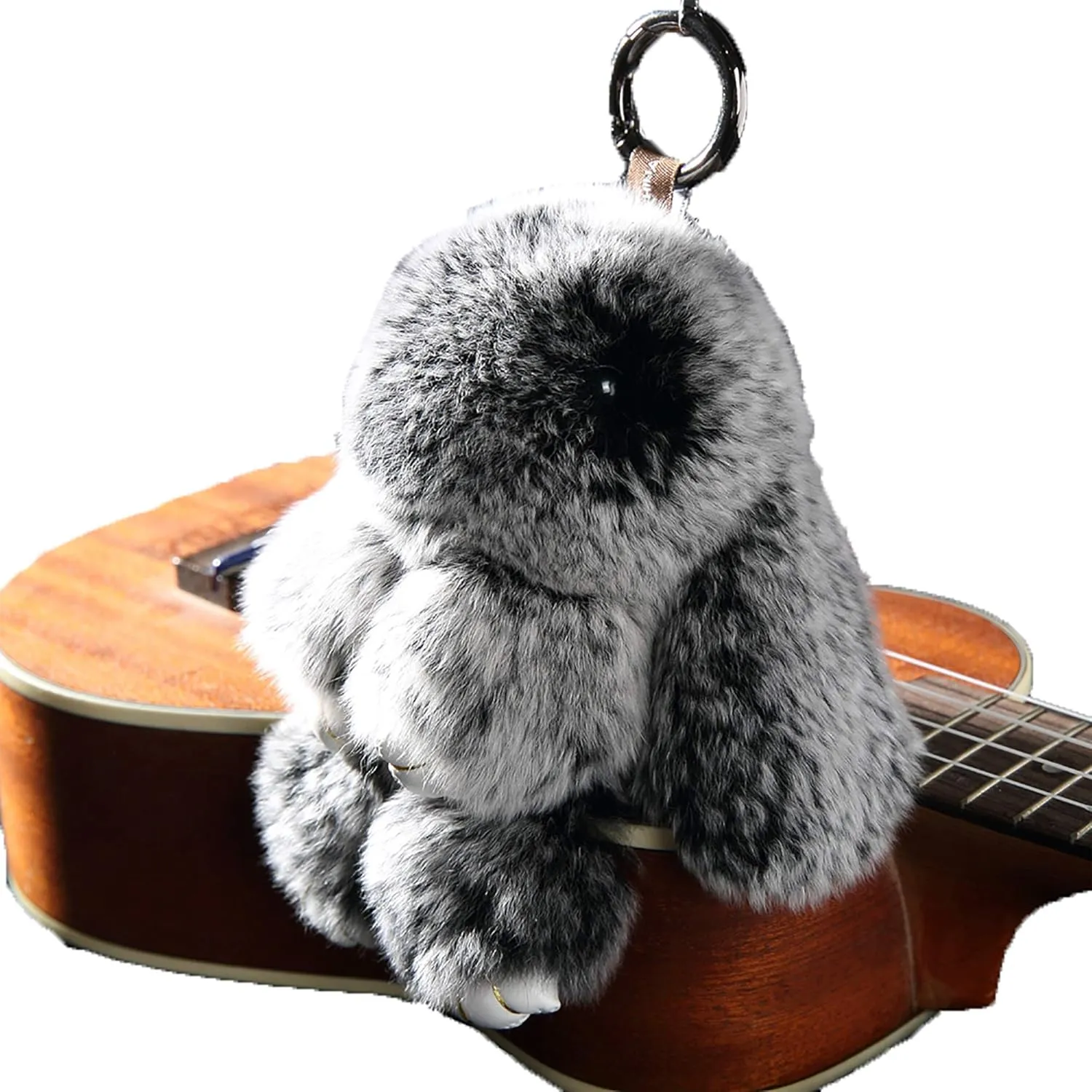 YISEVEN Bunny Stuffed Animal Plush Toy Rabbit Fur Keychain Fluffy Soft Cute Fuzzy Accessories Furry Ball Key Chain Gift for Women Teens Girls Kids Backpack Purse - Black