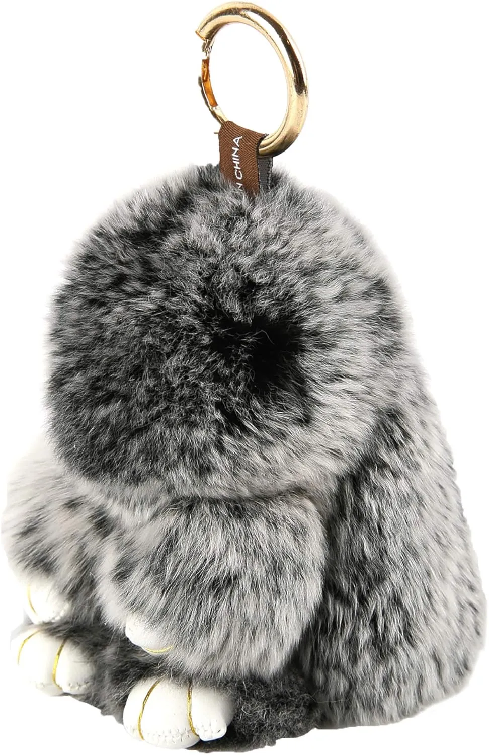 YISEVEN Bunny Stuffed Animal Plush Toy Rabbit Fur Keychain Fluffy Soft Cute Fuzzy Accessories Furry Ball Key Chain Gift for Women Teens Girls Kids Backpack Purse - Black
