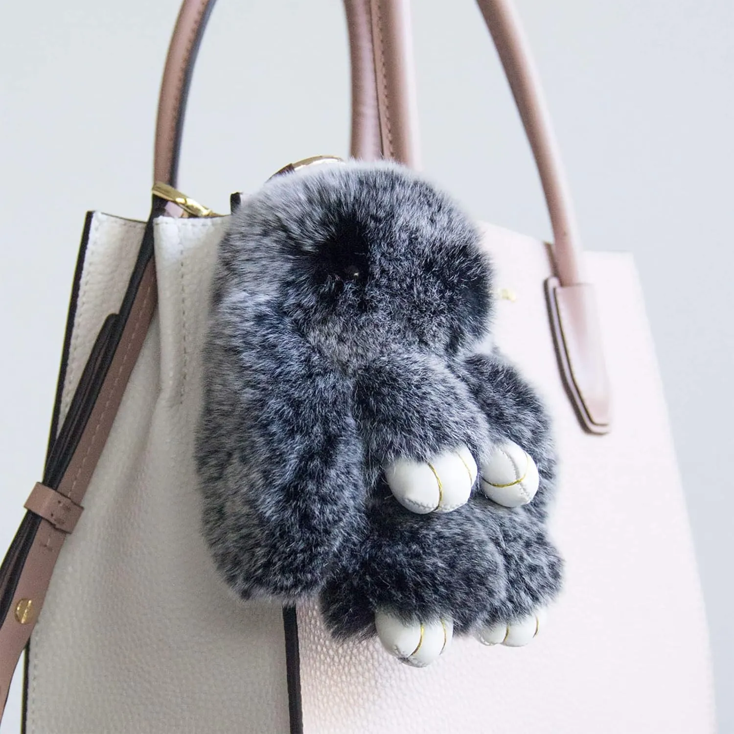 YISEVEN Bunny Stuffed Animal Plush Toy Rabbit Fur Keychain Fluffy Soft Cute Fuzzy Accessories Furry Ball Key Chain Gift for Women Teens Girls Kids Backpack Purse - Black