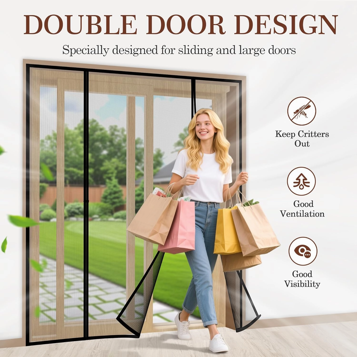 Yotache Magnetic Screen Door Fits 48x80 Inch Doors, Screen Size 50"x81" - Double-Sided Opening Reinforced Mesh with Super-Strong Magnets for Patio, Sliding, French, Front & Back Doors
