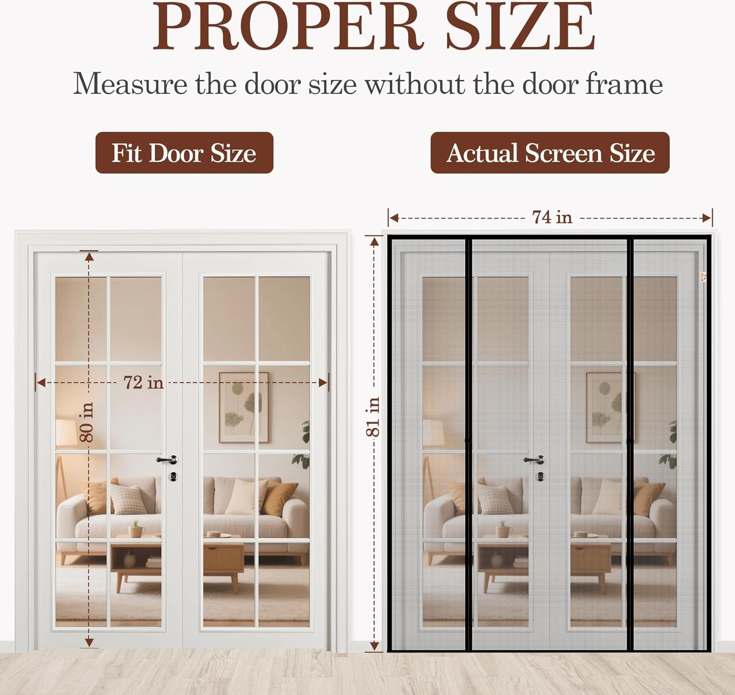 yotache Magnetic Screen Door for Sliding Doors 72"x80", Screen Size 74"x81", Double-Sided Opening Screen Reinforced Mesh with Strong Magnets for French Front/Back Patio Doors