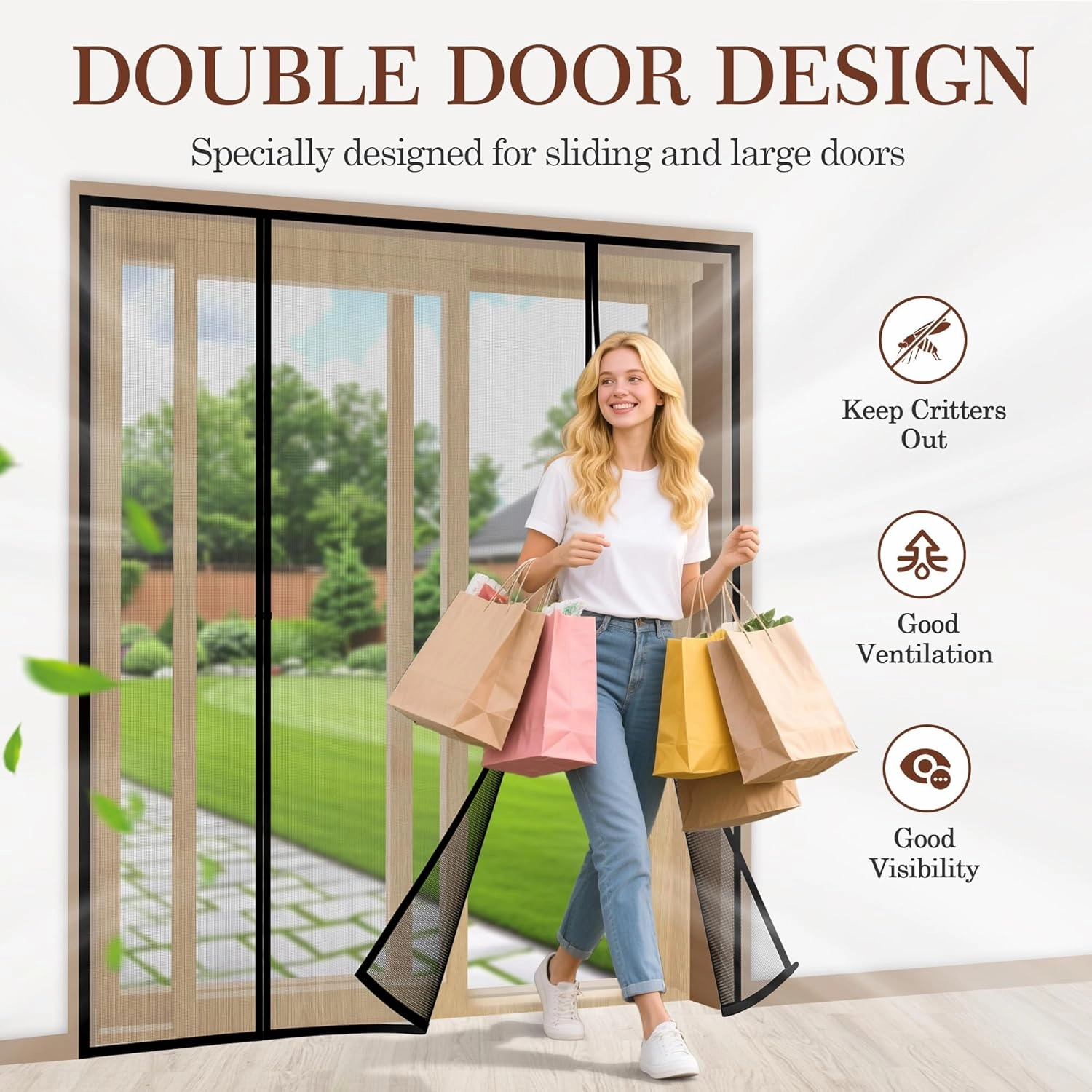 yotache Magnetic Screen Door for Sliding Doors 72"x80", Screen Size 74"x81", Double-Sided Opening Screen Reinforced Mesh with Strong Magnets for French Front/Back Patio Doors