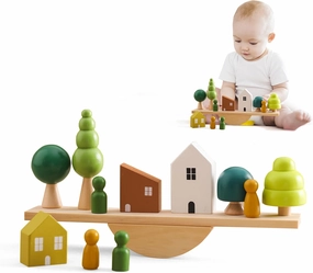 Youuys Wooden Balance Tree Toys Montessori Toys for Toddlers Cute Wood Shape Stacking Blocks Balance Educational Game Fun Children's Gift for Baby Boys Girls