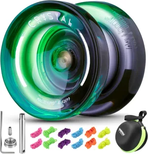 Yoyo K2 Crystal - Professional Responsive Yoyo for Kids Beginners, Dual Function Yo Yo for Adults Advanced   Extra Unresponsive Bearing   12 Yo-yo Strings   Storage Bag   Removal Tool ( Black Green)