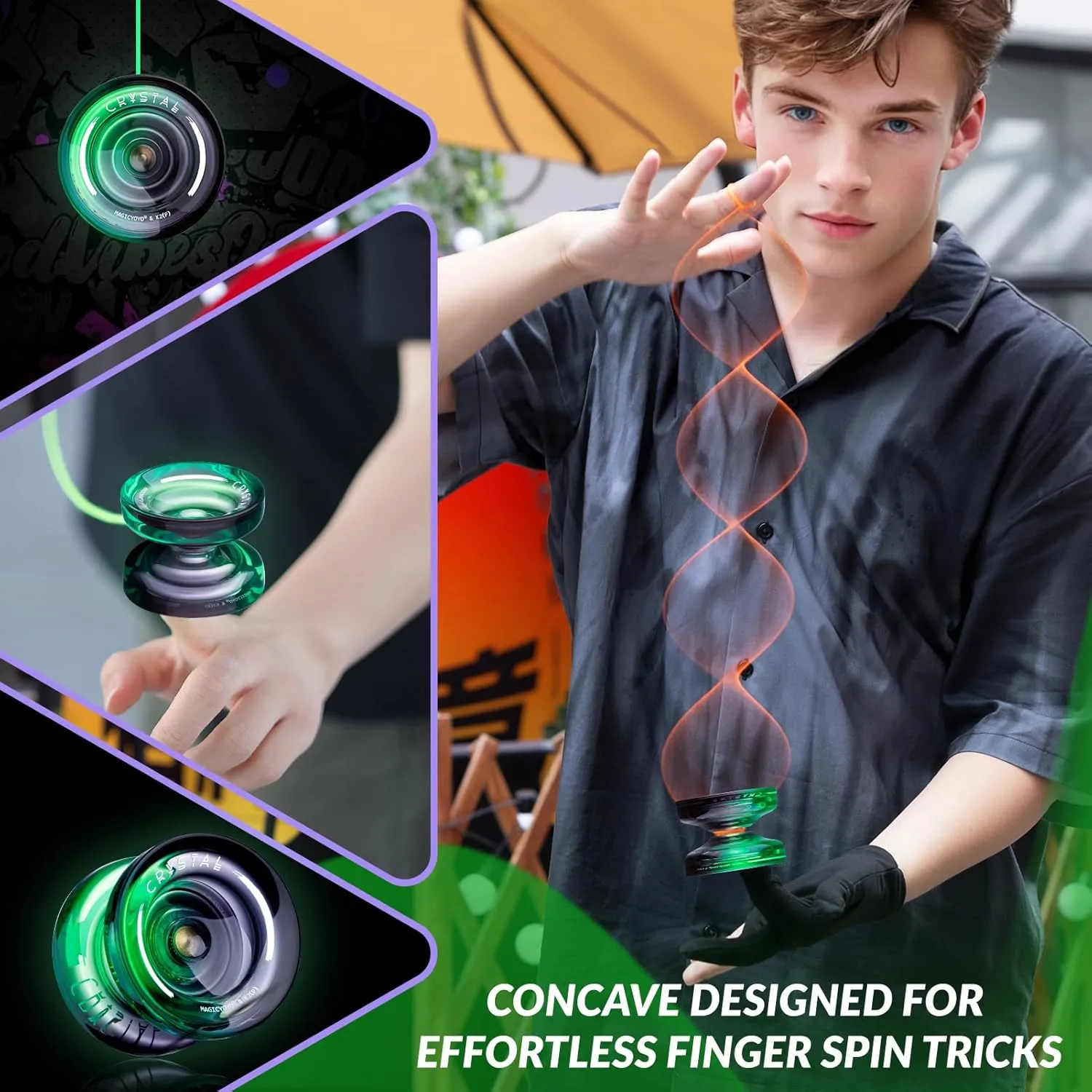Yoyo K2 Crystal - Professional Responsive Yoyo for Kids Beginners, Dual Function Yo Yo for Adults Advanced   Extra Unresponsive Bearing   12 Yo-yo Strings   Storage Bag   Removal Tool ( Black Green)