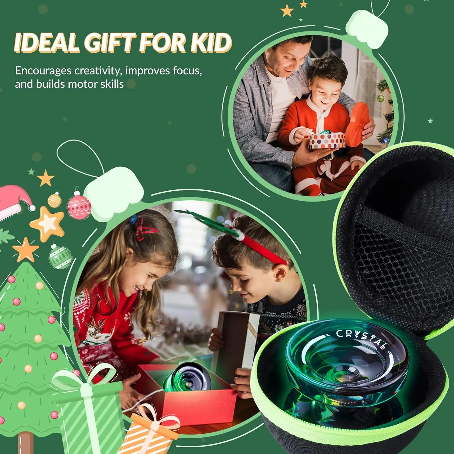 Yoyo K2 Crystal - Professional Responsive Yoyo for Kids Beginners, Dual Function Yo Yo for Adults Advanced   Extra Unresponsive Bearing   12 Yo-yo Strings   Storage Bag   Removal Tool ( Black Green)