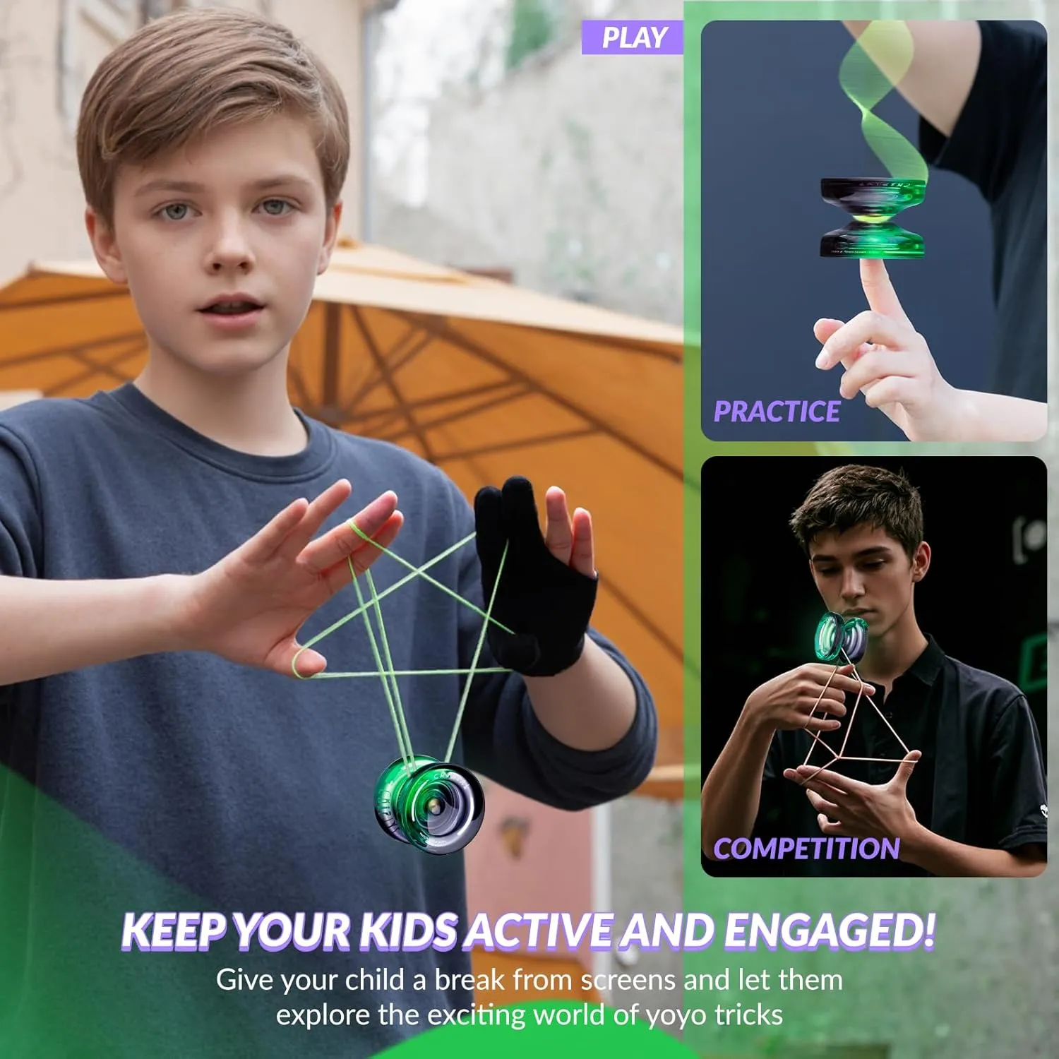 Yoyo K2 Crystal - Professional Responsive Yoyo for Kids Beginners, Dual Function Yo Yo for Adults Advanced   Extra Unresponsive Bearing   12 Yo-yo Strings   Storage Bag   Removal Tool ( Black Green)