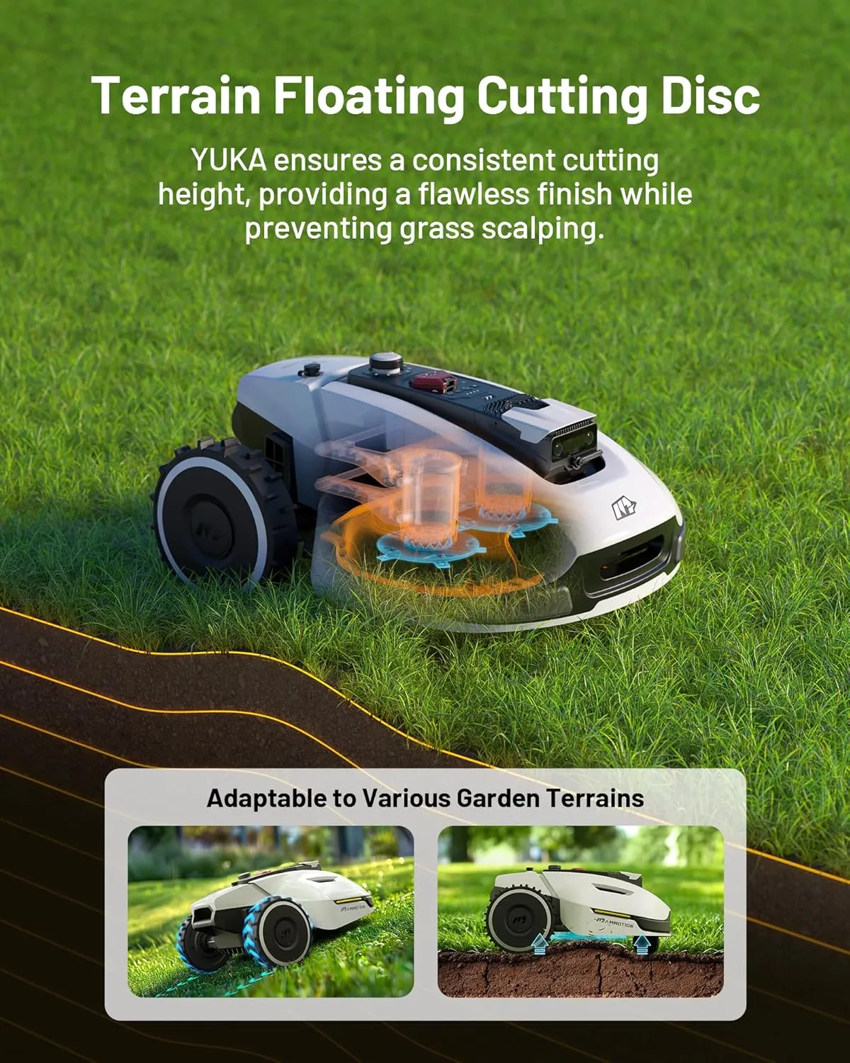 YUKA 2000 Robot Lawn Mower with Sweeper Kit, Ultrasense AI Vision & RTK Antenna, Auto Mapping & App Control,45% Slope Capability,Wireless Perimeter,Dual Cutting Discs, Up to 20 Mowing Zones